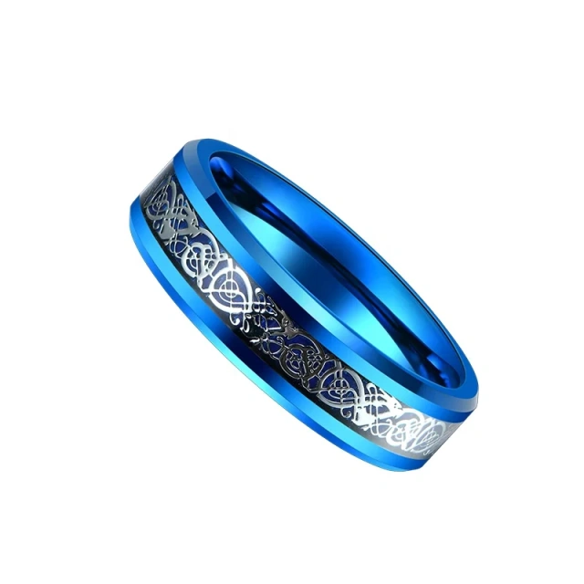 8mm Tungsten Gift Engagement Bands Polished Carbon Fiber Blue Celtic Rings for Men Women Wedding Fashion Ring Jewelry