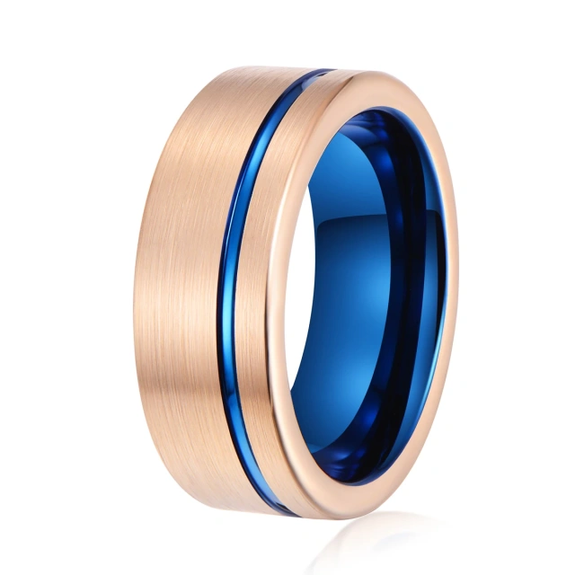 New Model 8mm Blue Tungsten Rose Gold Wedding Ring Fashion Tungsten Rings Men and Women
