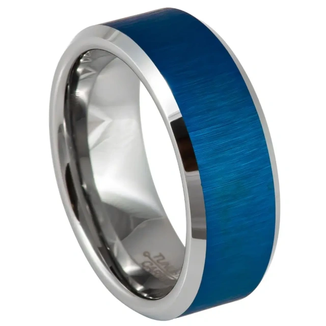 Ouyuan Jewelry Men's Blue Tungsten Carbide Cross Ring Wholesale Classic Groove Plated for Wedding & Engagement