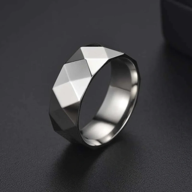 High Polished Faceted Tungsten Rings - 8mm & 4mm Sets - Ouyuan
