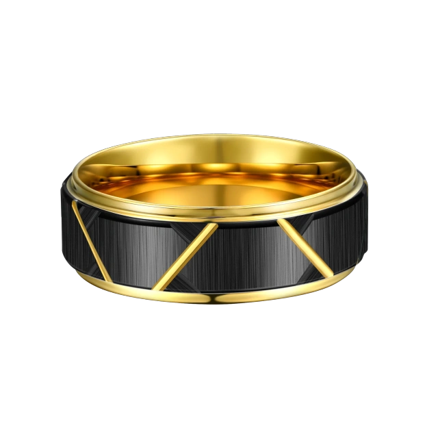 Mens Gold Plated Grooved Black 6mm 8mm Tungsten Luxury Matching Wedding Ring for Men