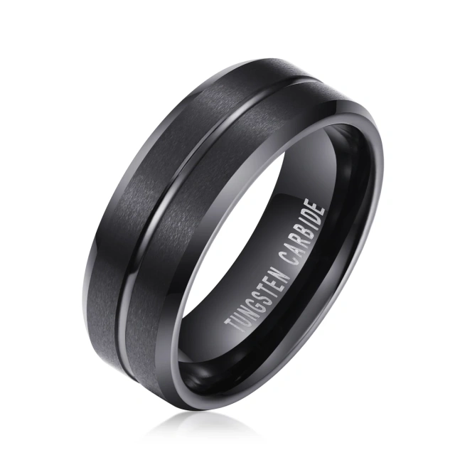 Tungsten Jewelry Matte Black Tungsten Mens Ring with groove 6mm 8mm