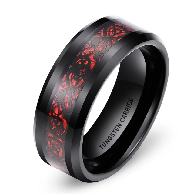 Hot Sale Fashion Jewelry 8mm Inlay Carbon Fiber Engagement Ring Best Tungsten Ring for Men Rings