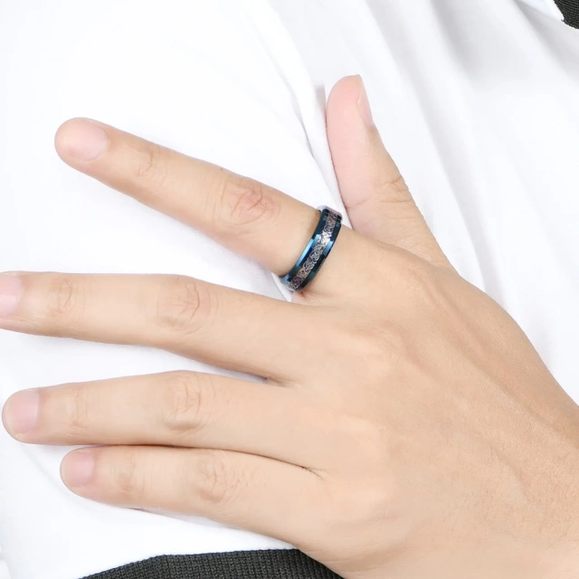8mm Tungsten Gift Engagement Bands Polished Carbon Fiber Blue Celtic Rings for Men Women Wedding Fashion Ring Jewelry