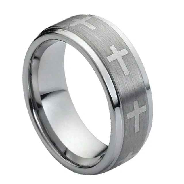 Fashion Jewelry Width 8mm Silver Tungsten Carbide Ring Gold Edges Wedding Ring Anniversary Gift Men Women Comfort Fit