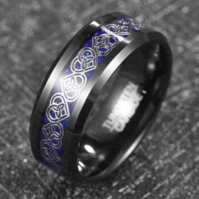 Custom Men Ring Tungsten Men Ring Inlay Carbon Fiber Black Plated Tungsten Carbide Fashion Ring