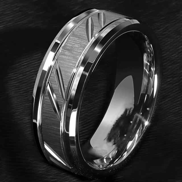 Newest Design Custom 8mm 6mm Couple Silver Tungsten Ring Grooved Stepped Brushed Wedding Rings Couple Set
