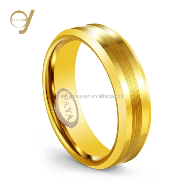 New Design High Polished 8mm Wide 14K 18K  21k Gold Plated  Saudi Gold Tungsten Ring Jewelry