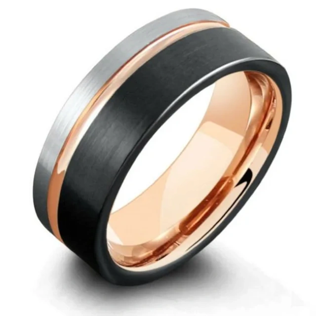 Hot Item European Silver Gold Plated Ring, Mens Black Tungsten Rings Carbide Wedding Band Ring for Girl