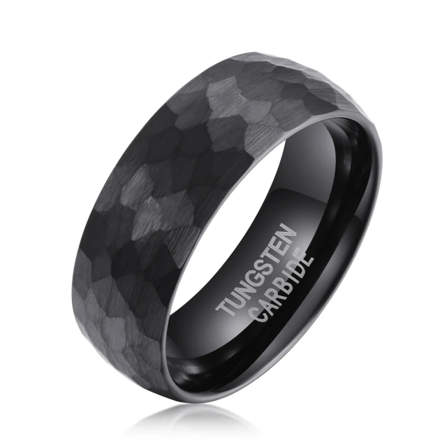 Hot Selling Black Plated Hammered Marriage Tungsten Carbide Mens Engagement Rings Jewelry for Men Wedding