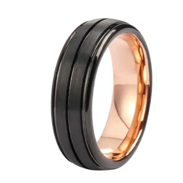 7mm Mirror Polish Tungsten Rings - Grooved Steel Band - Ouyuan
