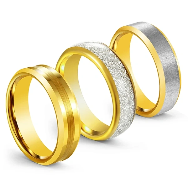 24K 18K Gold Ring Tungsten 6mm New Design Sliver and Gold Tungsten Ring Man