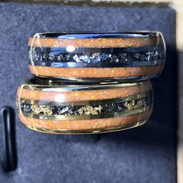 8mm Tungsten Carbide Ring Gold Line Whiskey Barrel Wood and Meteorite Gold Foil Inlay Wedding Engagement Anniversary for Men