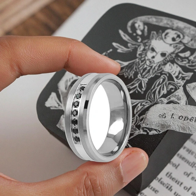 Cz Inlay Rose Gold and Black Plated Tungsten Men Ring