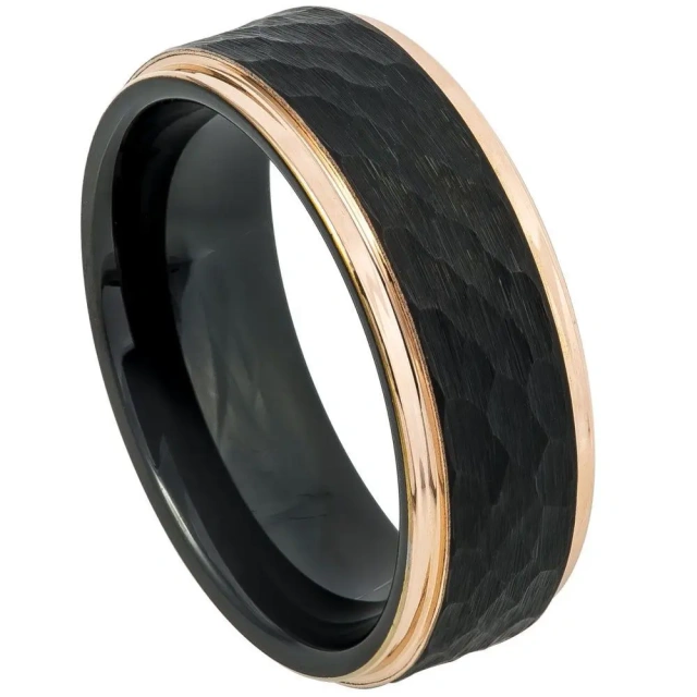Ouyuan Jewelry Wholesale Men Black Plated Tungsten Men Ring with Step Wedding Band Simply Men Fashion Jewlery