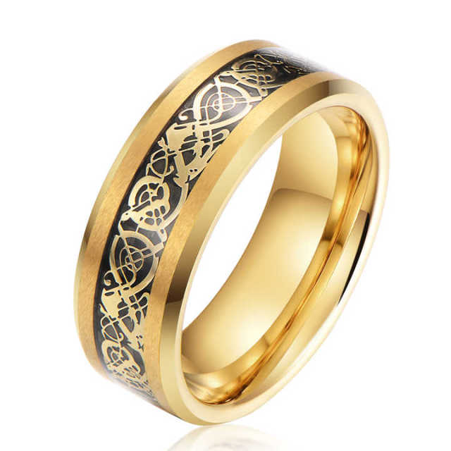 Ouyuan 6mm 8mm Silver Tungsten Ring Set Men Celtic Golden Dragon Inlay Wedding Band Free Engraving