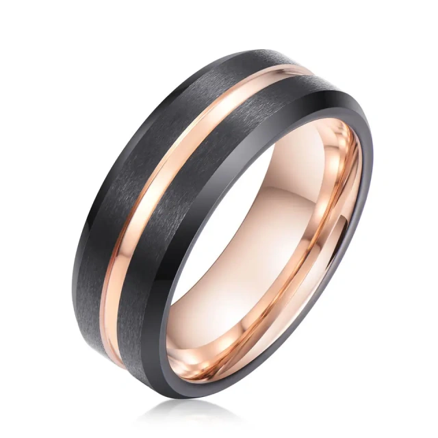 Wholesale Customize Fashion Jewelry Rings Carbon Fiber Stainless Steel Black Ring for Men Jewelry Rose Gold Plated