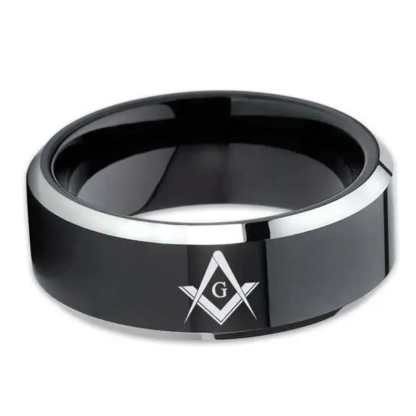 Black Free Engrave Masonic Rings Tungsten Carbide Mens Rings Hip Hop Jewelry