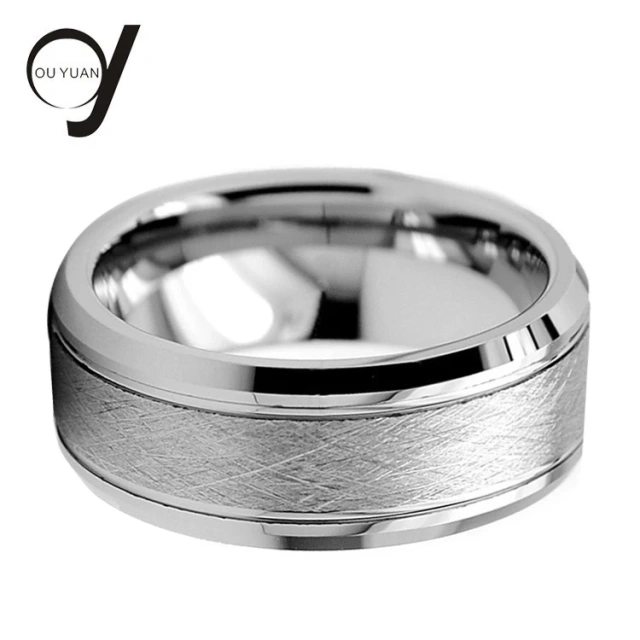 Silver Man Tungsten Jewelry Italian Mens Rings with Textured Center