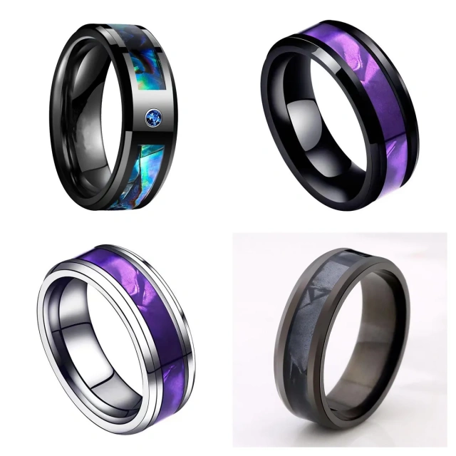 Tungsten Steel Purple Black Shell Blue Color Shell Ring Europe and America Men's New Personalized Gift Customization Wholesale