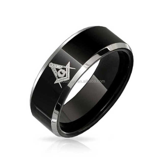 Black Free Engrave Masonic Rings Tungsten Carbide Mens Rings Hip Hop Jewelry