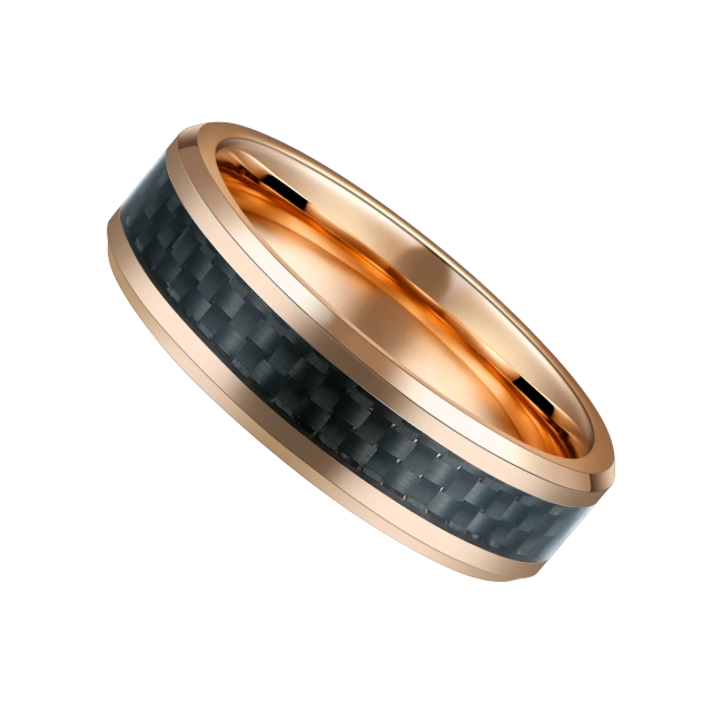 Black Fiber Patch Chunky Tungsten Carbide Ring Jewelry Tungsten Gold Plated Blue Carbon Fiber Rings for Men