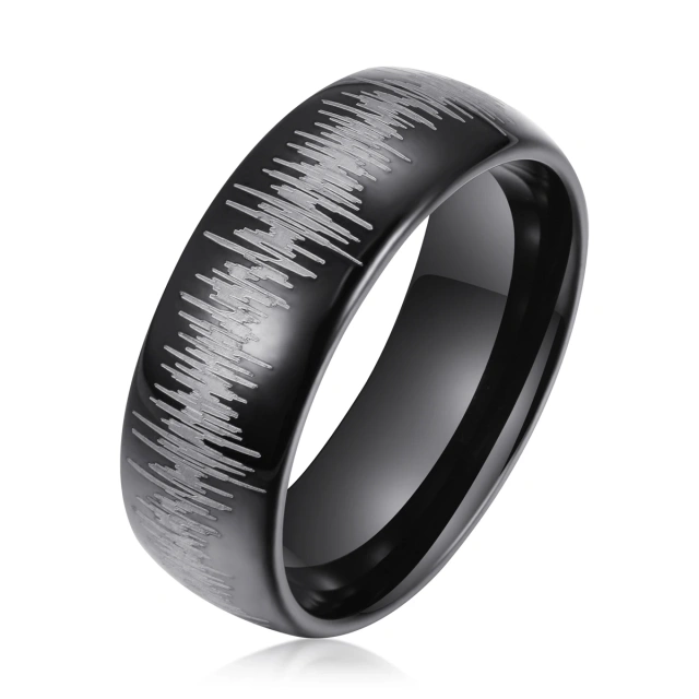 Fashion Fine Jewelry 8mm Black Tungsten Ring for Women Men Engagement Wedding Band Laser Engraved Beveled Polished Comfort Fit