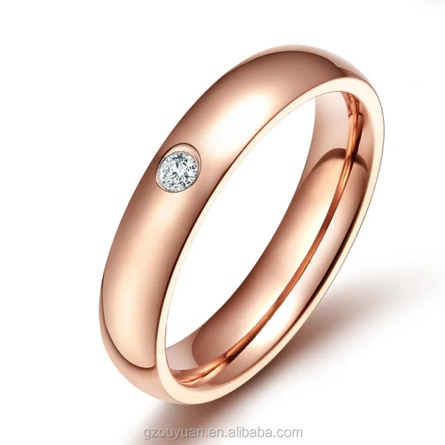 Ouyuan Jewelry 4mm Set With Single Zircon Tungsten Steel Ring Korean Version of Lady's Rose Gold Ring