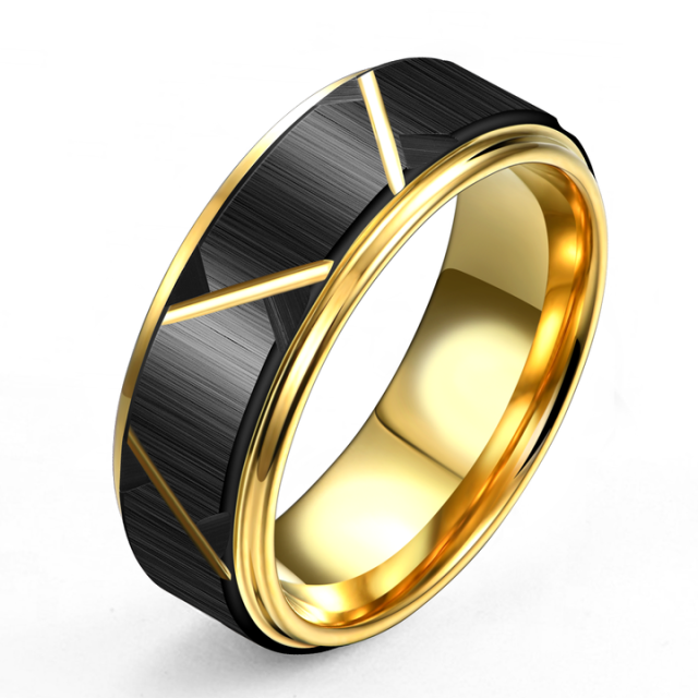 Mens Gold Plated Grooved Black 6mm 8mm Tungsten Luxury Matching Wedding Ring for Men