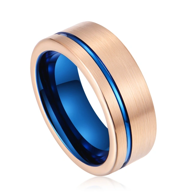 New Model 8mm Blue Tungsten Rose Gold Wedding Ring Fashion Tungsten Rings Men and Women
