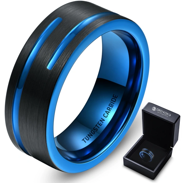 8MM New Mens IP Black Plated Tungsten Ring with Step Edge Center Brushed Man Boys Rings