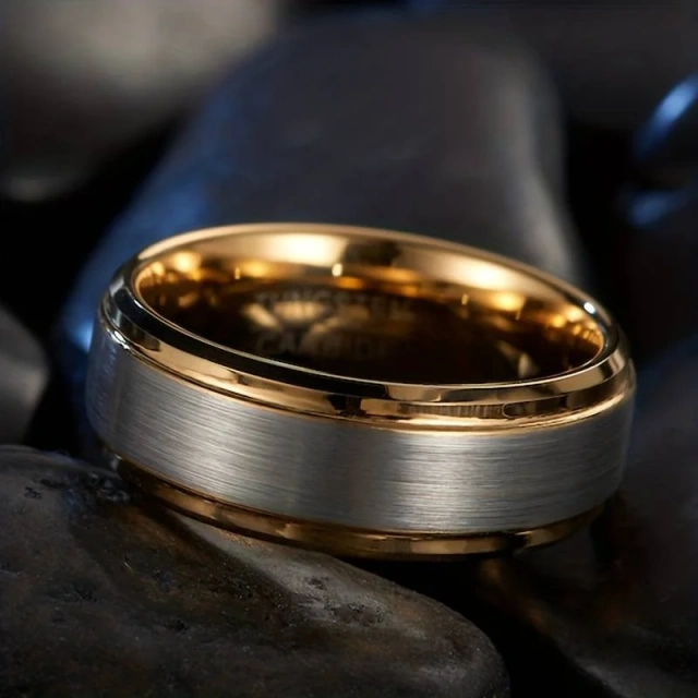Unisex 8mm Tungsten Steel Rings - Silver & Gold Bands - Ouyuan