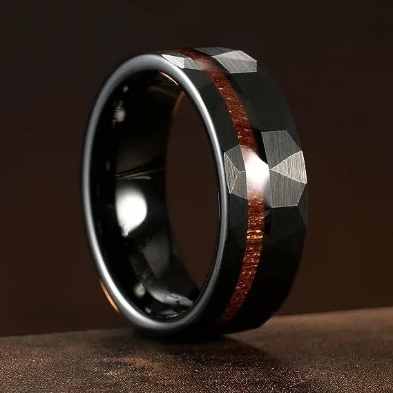 Wholesale Black Plated Tungsten Ring Wood Inlay Men Tungsten Carbide Rings Fine Jewelry Ring