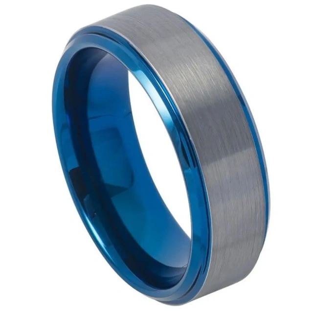 Ouyuan Jewelry Men's Blue Tungsten Carbide Cross Ring Wholesale Classic Groove Plated for Wedding & Engagement