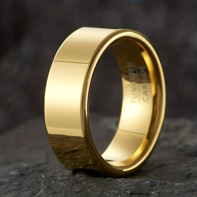 Custom Tungsten Carbide 8MM Width High Polished Tungsten Engagement Wedding Gold Rings for Men Rings Fashion Jewelry