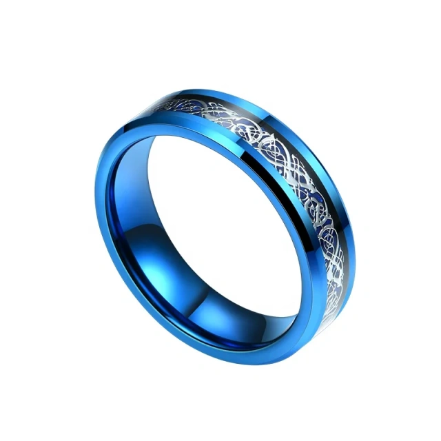 8mm Tungsten Gift Engagement Bands Polished Carbon Fiber Blue Celtic Rings for Men Women Wedding Fashion Ring Jewelry