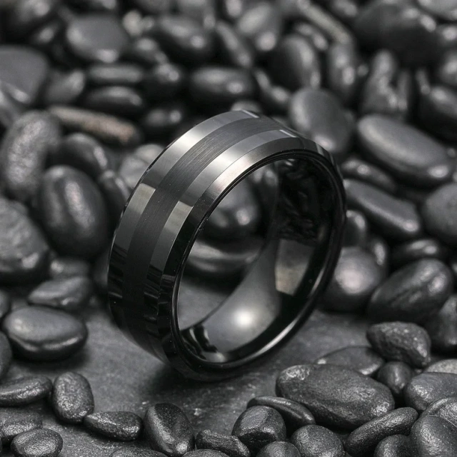 Wholesale 8mm Black Tungsten Rings - Classic Brushed Band - Ouyuan