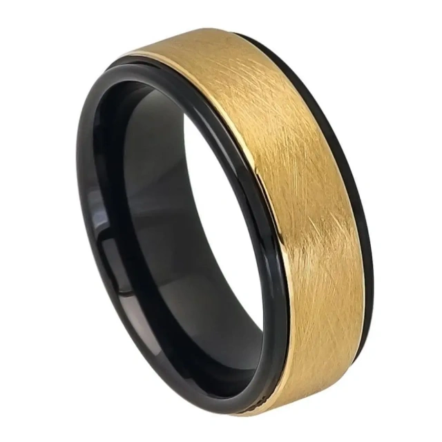 Ouyuan Wholesale Jewelry Fashion New Tungsten Gold Tungsten Carbide Steel 8mm Black Gold Double Color Men's Ring