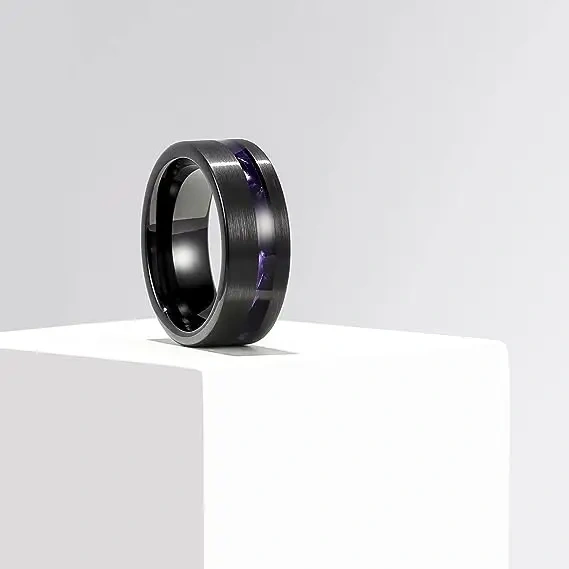 Wholesale Black Plated Tungsten Ring Wood Inlay Men Tungsten Carbide Rings Fine Jewelry Ring