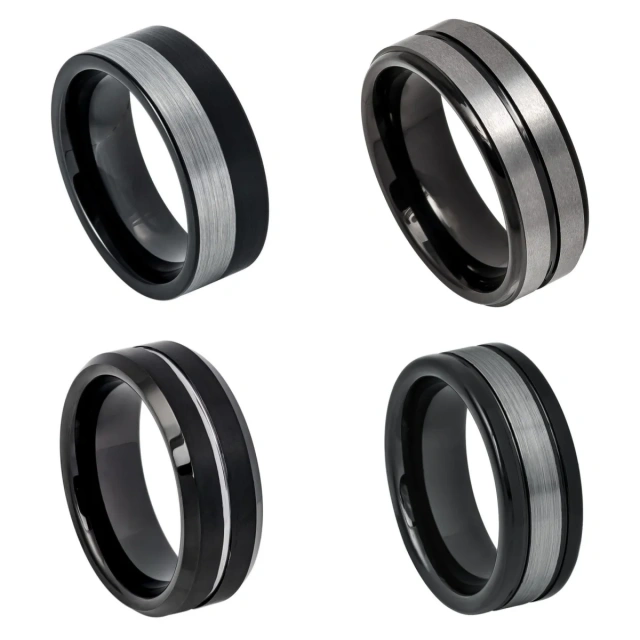 Classic Men Jewelry Wholesale High-Quality 8mm Matte Brushed Silver and Black Tungsten Carbide Rings for Men's Jewelry