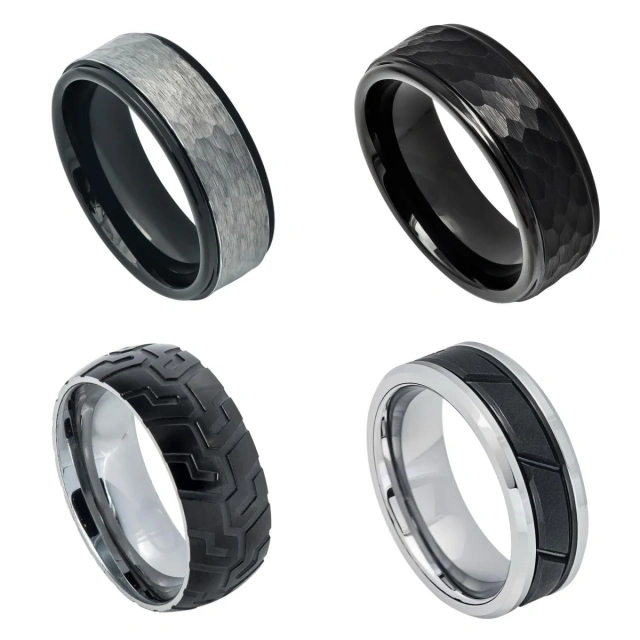 Customized Men's Tungsten Fashion Black Silver Luxury Black Plated Tungsten Ring for Men Wedding Band comfort It