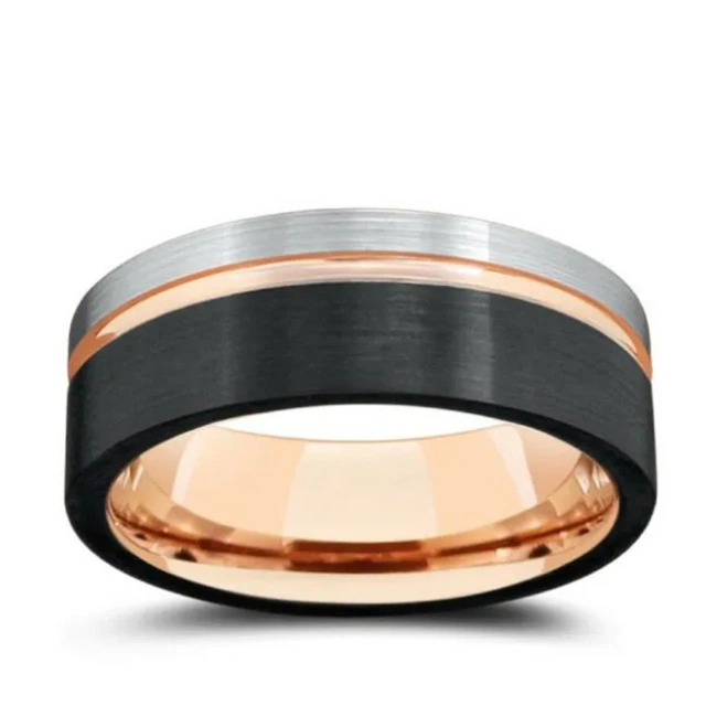 Hot Item European Silver Gold Plated Ring, Mens Black Tungsten Rings Carbide Wedding Band Ring for Girl