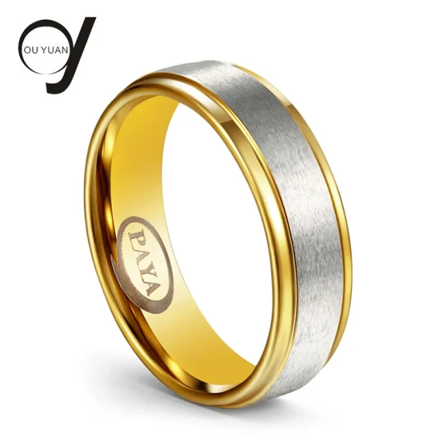New Design High Polished 8mm Wide 14K 18K  21k Gold Plated  Saudi Gold Tungsten Ring Jewelry