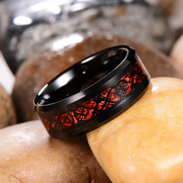 Hot Sale Fashion Jewelry 8mm Inlay Carbon Fiber Engagement Ring Best Tungsten Ring for Men Rings