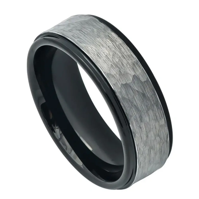 Customized Men's Tungsten Fashion Black Silver Luxury Black Plated Tungsten Ring for Men Wedding Band comfort It