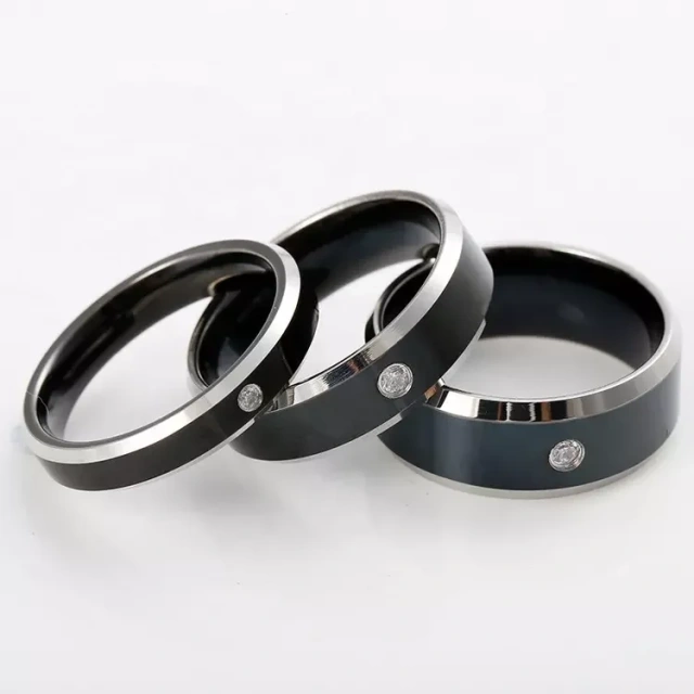 Customized Zircon Diamond Inlay Black Gold Tungsten Carbide Wedding Jewelry Tungsten Ring