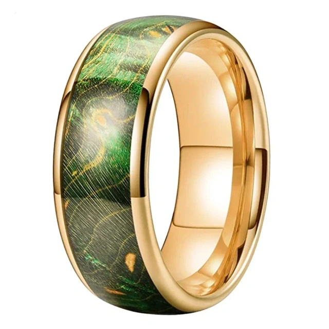 Wholesale Price Popular Blue Green Nature Dyed Elder Wood Tungsten Wedding Band Ring Fashion Rings Custom Rings for Women Men