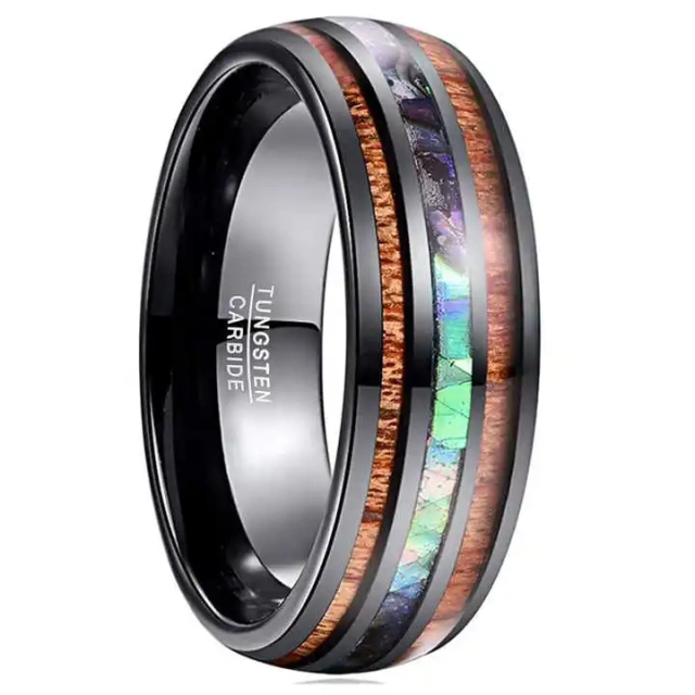 Fashionable 8mm Hawaiian Wood Abalone Shell Inlay Rose Gold Tungsten Carbide Wedding Band for Men and Women for Engagement