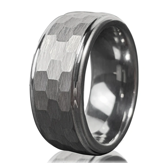 8mm Silver Hammered Tungsten Carbide Ring Unisex Classic Mens Womens Wedding Engagement Anniversary Gift
