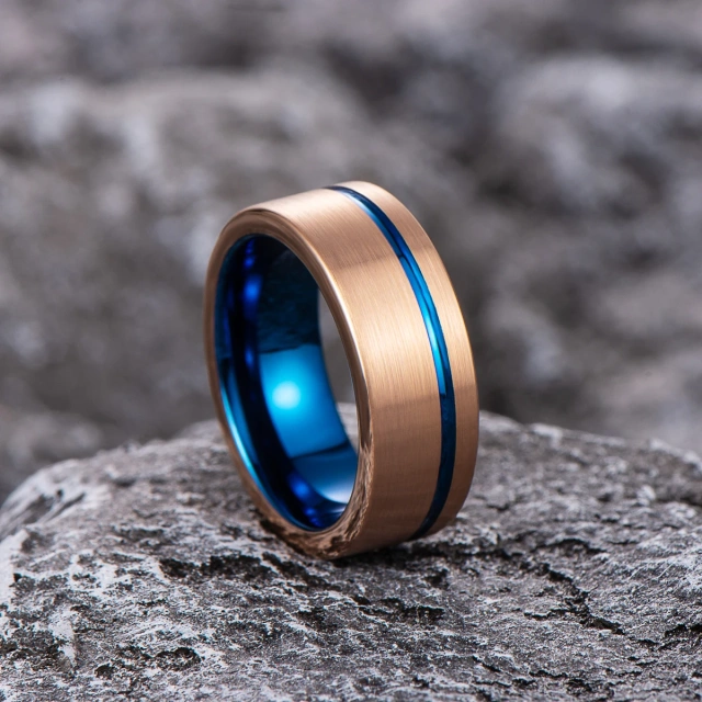 New Model 8mm Blue Tungsten Rose Gold Wedding Ring Fashion Tungsten Rings Men and Women